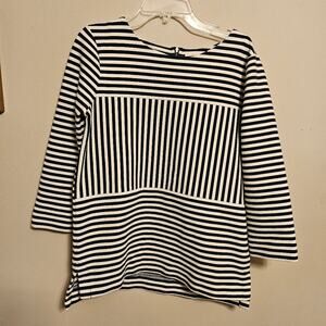 Madewell Gallerist Ponte Top Three Quarter Sleeve Navy and White Stripe Small